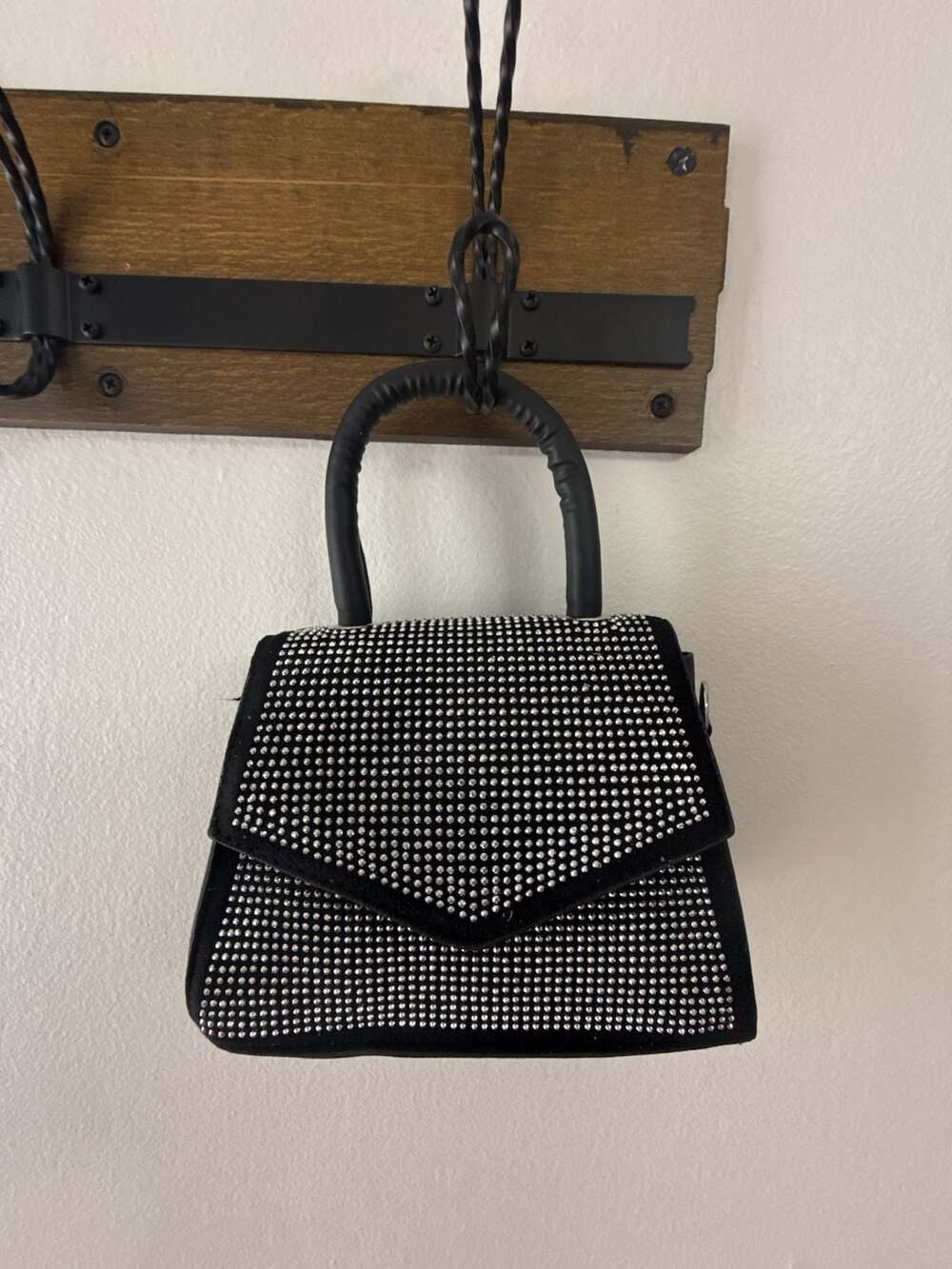 Shein Mini Rhinestone Studded Decor Flap Square Handbag with Top Handle